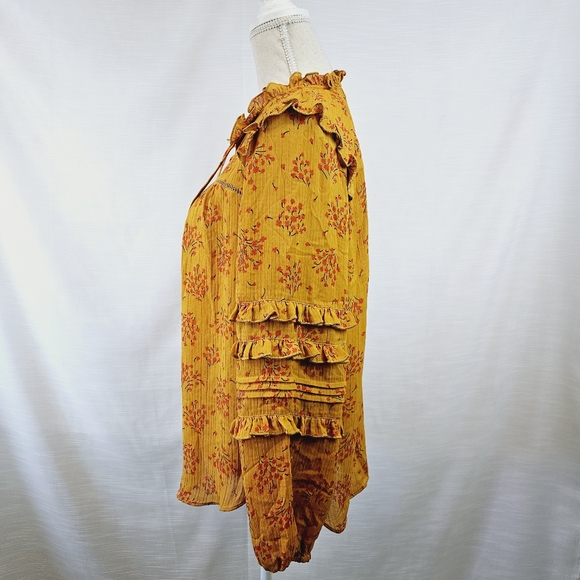 Ann Taylor Floral Ruffle Peasant Blouse size Medium - Picture 5 of 8